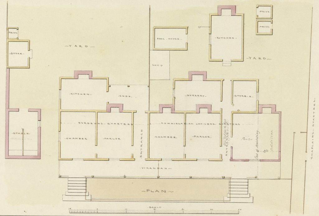 1836 plan of Port Arthur Commissariat Officer's and Surgeon's quarters by Henry Laing