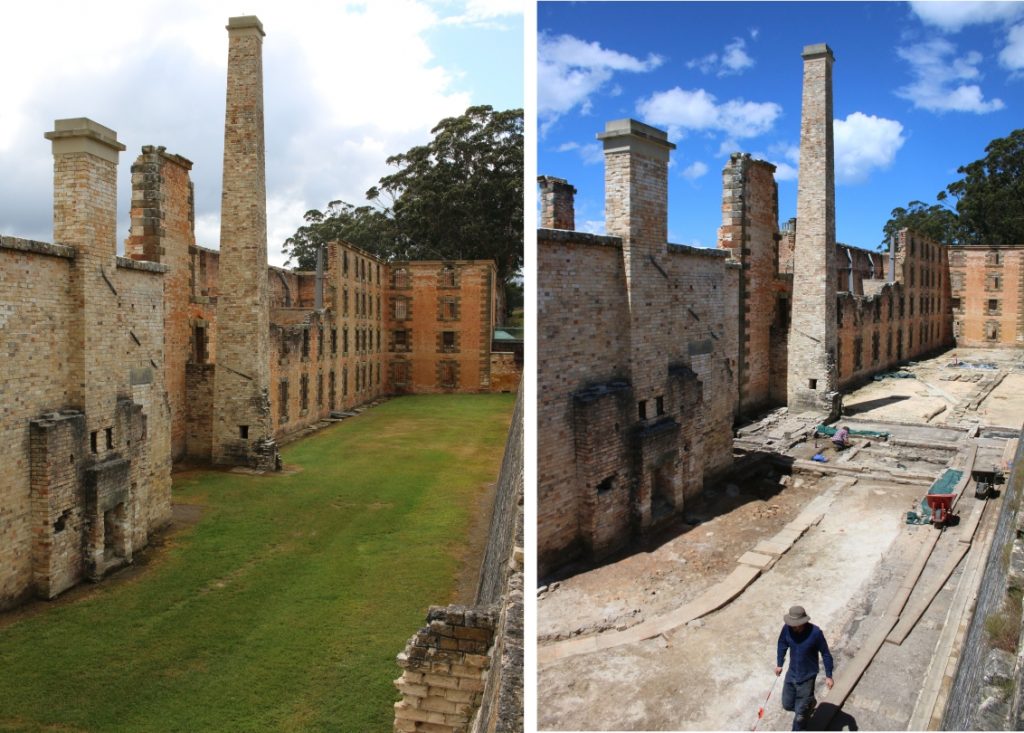 View of the Penitentiary Ablutions area before and during excavation